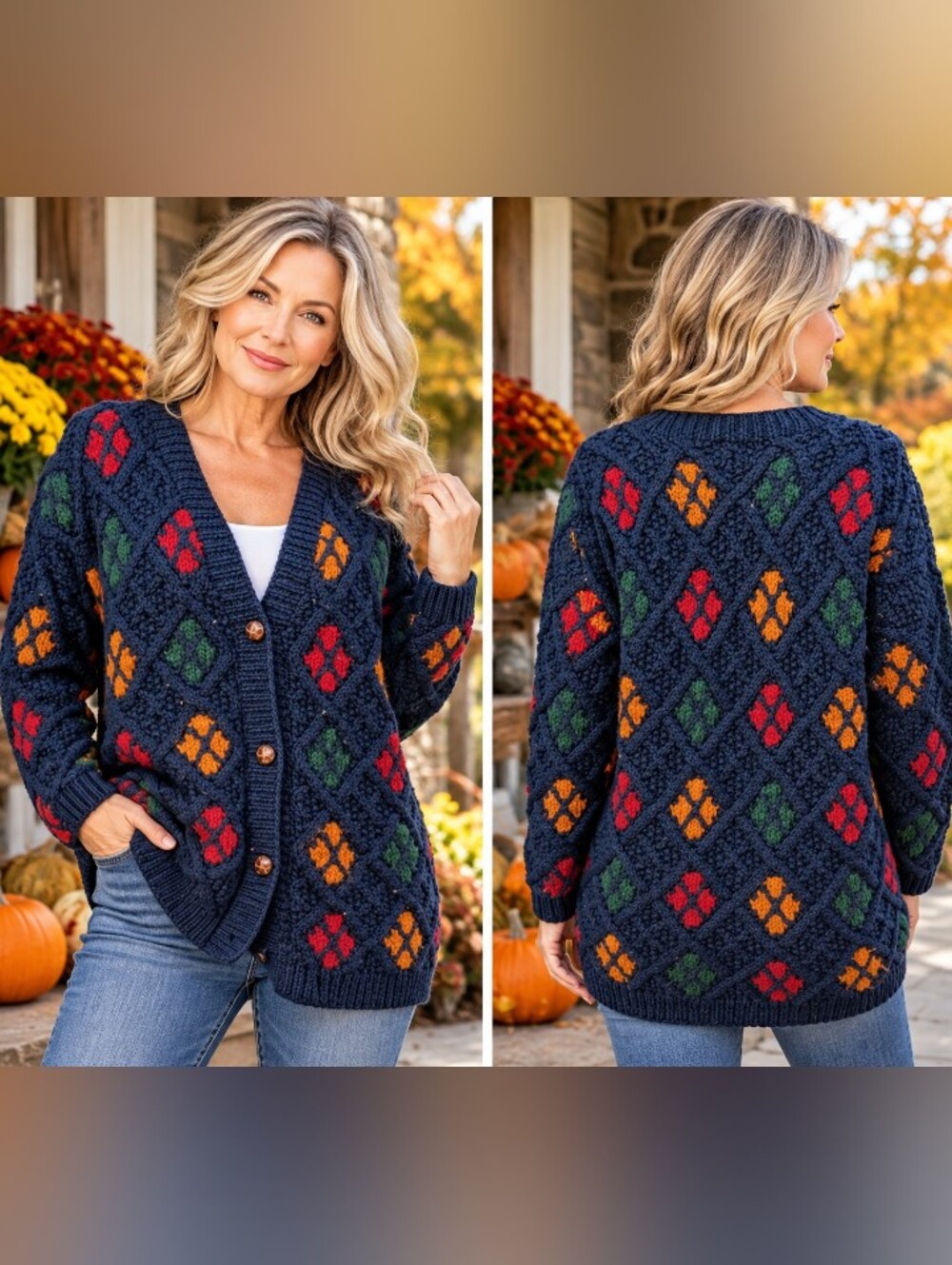 vintage gap 100% wool floral cardigan sweater size l chunky knit 90s